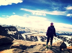 One of our new friends took this picture of me (in my cool outfit and goggles) on the summit of Mt Evans