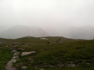 The ghosts of mountains in the distance cast a much different feel on the meadow